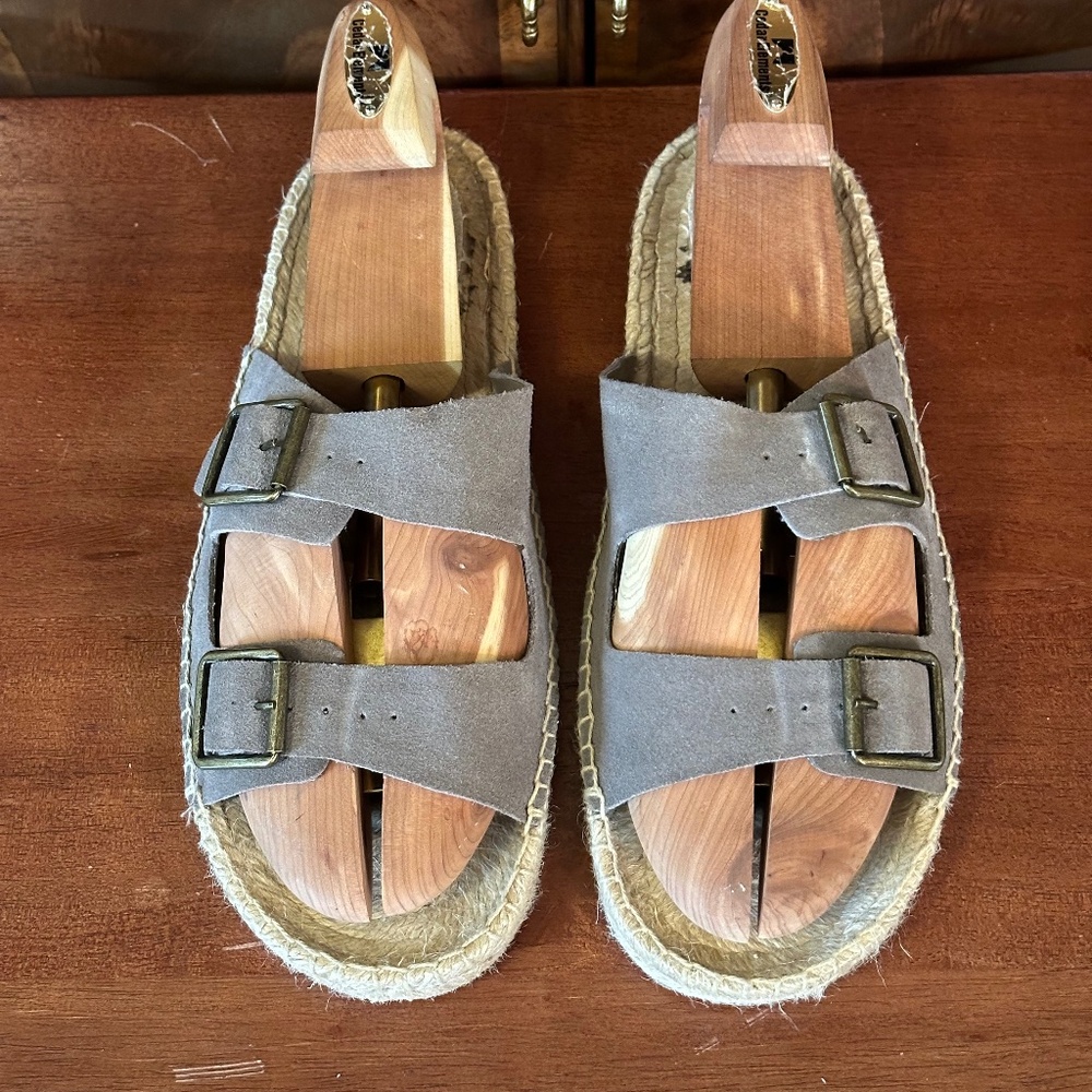 Soludos Gray Double-Buckle Espadrille Slide Sandals